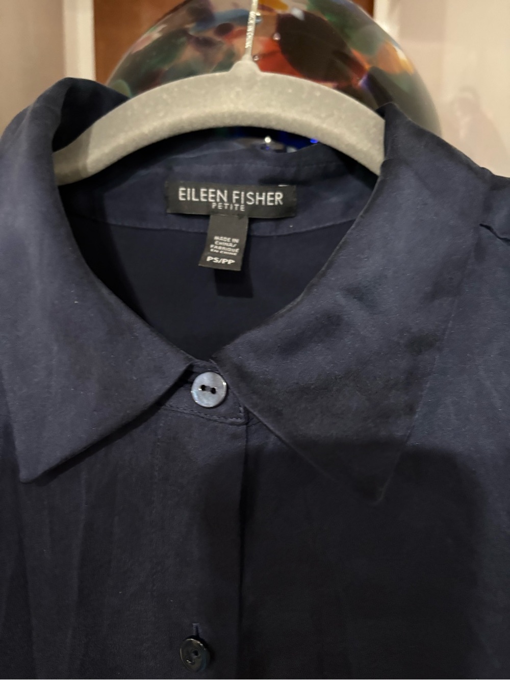Eileen Fisher Silk Navy Button-Front Blouse